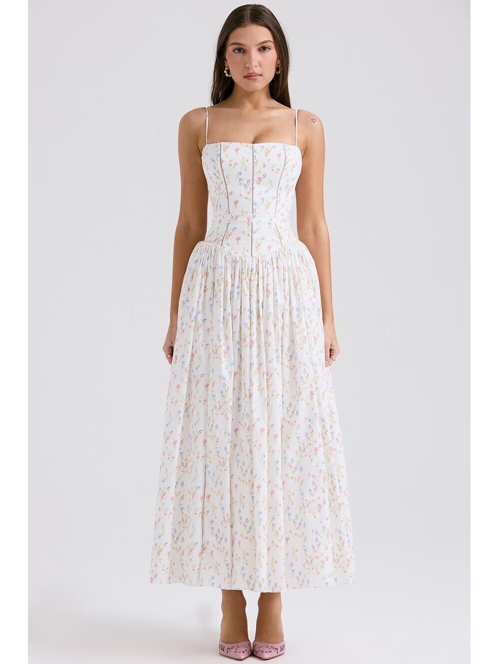 HOUSE OF CB Ysabella White Posy Print Cotton Maxi Sundress  NEW Size XS